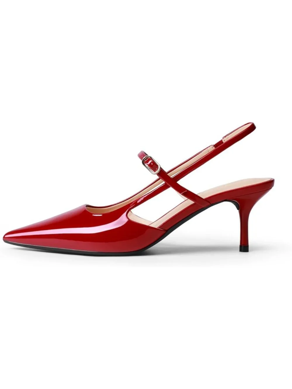 DREAM PAIRS Women's Red Kitten Slingback Pointed Closed Toe Heels Shoes